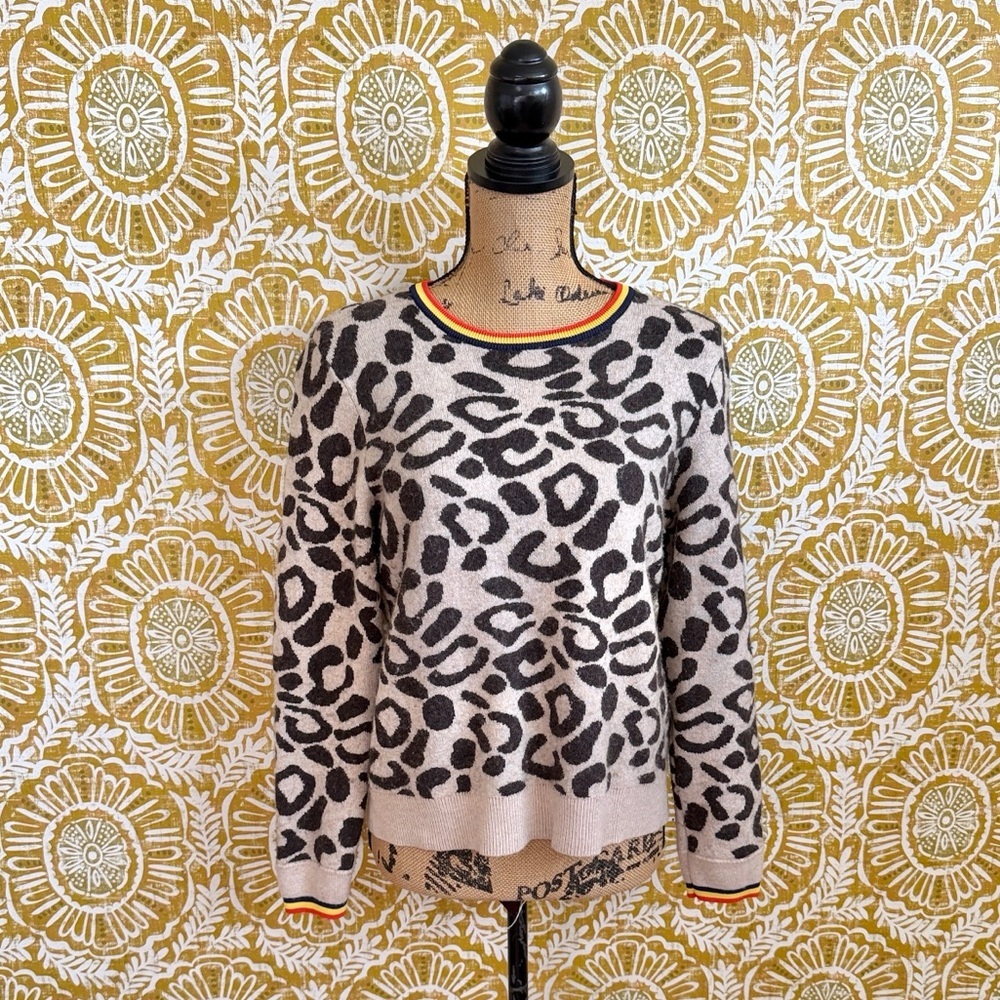 KULE The Stevens Leopard Print Wool-Cashmere Blend Crewneck Sweater Sz S - Picture 2 of 9